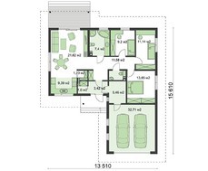 План красивого коттеджа Г-образной формы на 120 кв. м площади