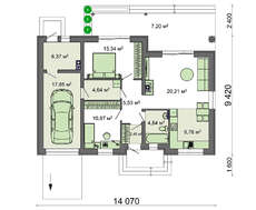 Оригинальный план одноэтажного коттеджа на 100 квадратов с гаражом