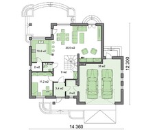 Проект двухэтажного коттеджа с просторным гаражом на две машины