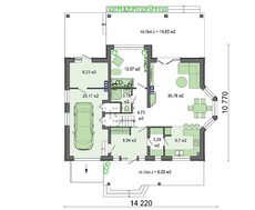 Схема стильного двухэтажного дома с эркером и просторной летней площадкой