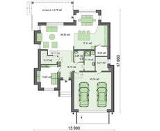 Двухэтажный особняк с большим гаражом и гостиной уникальной планировки