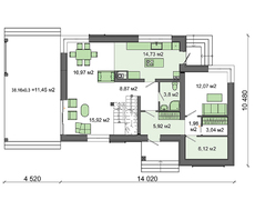 Схема двухэтажного жилого дома с роскошной зоной отдыха