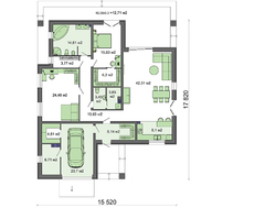 Схема одноэтажного коттеджа со встроенным гаражом и черно-белой окраской стен