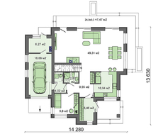 Планировка яркого двухэтажного коттеджа со спальнями повышенной комфортности