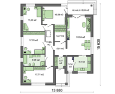 Схема одноэтажного светлого дома на 4 спальни