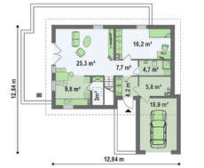Проект дома с мансардой, с фронтальным гаражом
