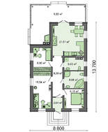 Проект компактного небольшого одноэтажного дома на 3 спальни