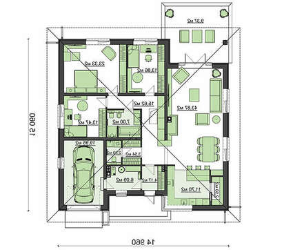Проект современного коттеджа в европейском стиле под четырехскатной кровлей