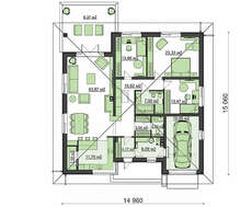 Проект современного коттеджа в европейском стиле под четырехскатной кровлей