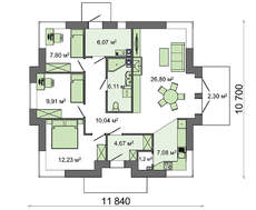 Небольшой одноэтажный коттедж с тремя спальнями