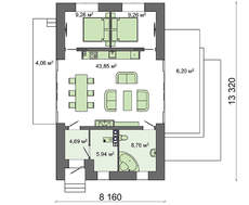План одноэтажного жилого дома с 2 личными комнатами