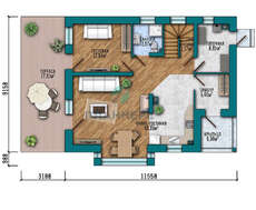 План компактного дома площадью 164 кв. м со ставнями на окнах