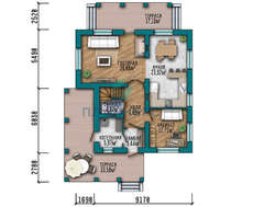 Проект двухэтажного коттеджа площадью 178 кв. м с высоким цоколем, облицованным кирпичом