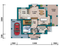 Проект дома в два этажа площадью 155 кв. м с многоуровневой кровлей сложной формы