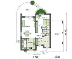Красивый коттедж с полукруглыми балконами и террасами