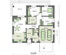 Европейский одноэтажный дом со встроенным гаражом на две машины