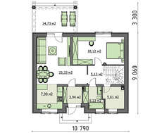 Схема двухэтажного коттеджа площадью 147 кв. м в бело-карамельном исполнении