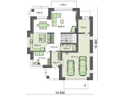 План стильного коттеджа из кирпича разного цвета площадью 262 кв. м