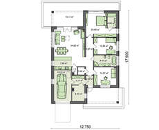 План красивого одноэтажного дома площадью 164 кв. м с торжественным экстерьером