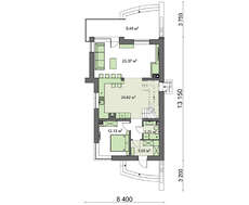План трехуровневого коттеджа площадью 169 кв. м с оригинальным входным порталом