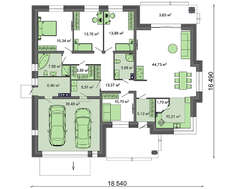 Проект одноэтажного дома с гаражом для 2 авто площадью 201 кв.м.