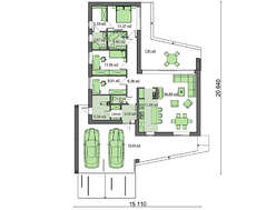 Проект современного одноэтажного коттеджа  с плоской крышей площадью 142 кв.м.