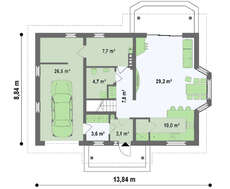 Проект дома со встроенным гаражом, эркером и балконом