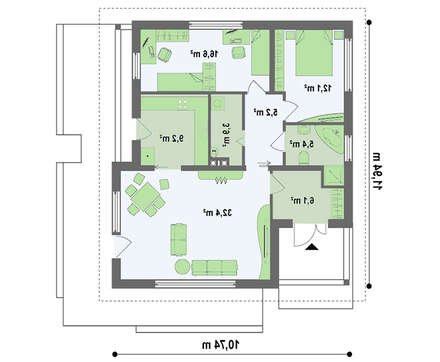 Проект дома с фронтальной дневной зоной