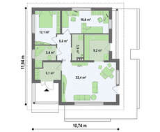 Проект дома с фронтальной дневной зоной