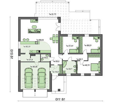 Проект одноэтажного дома с фронтальным гаражом для двух машин
