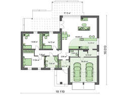 Проект одноэтажного дома с фронтальным гаражом для двух машин