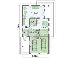 Проект коттеджа с большой террасой над гаражом