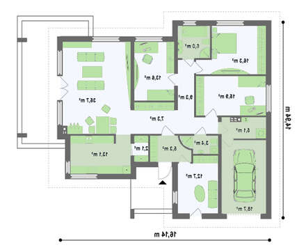 Проект уютного классического одноэтажного дома с мансардой и гаражом для 1 машины
