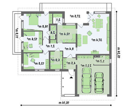 Проект дома с гаражом для двух авто