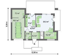 Проект современного светлого дома с гаражом и двускатной крышей