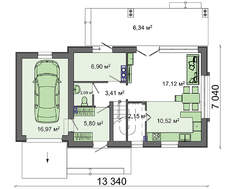 Проект небольшого аккуратного дачного дома с гаражом и мансардой