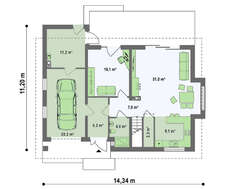 Проект коттеджа с мансардой, большим техническим помещением и кабинетом