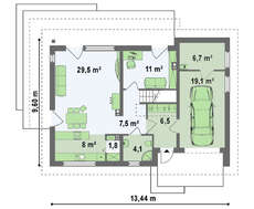 Проект классического коттеджа с гаражом, дополнительной спальней