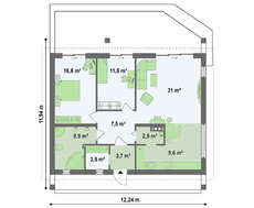 Проект одноэтажного коттеджа с дополнительной фронтальной террасой