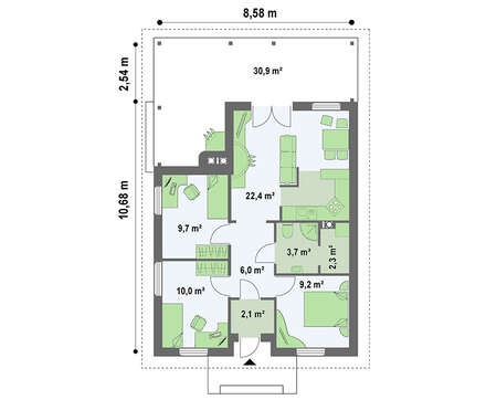 Проект дома с крытой террасой