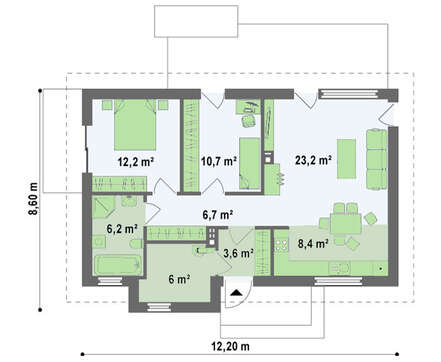 Проект небольшого дачного частного одноэтажного классического коттеджа