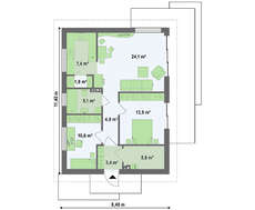 Проект небольшого одноэтажного коттеджа с удобным боковым входом