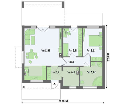Проект современного одноэтажного коттеджа с необычной террасой