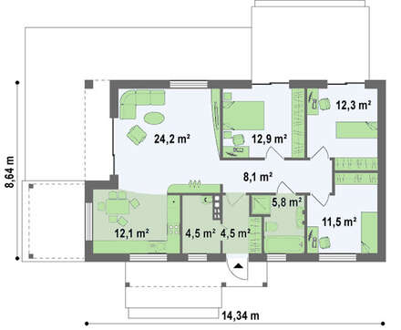 Проект небольшого современного одноэтажного коттеджа