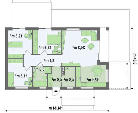 Проект небольшого современного одноэтажного коттеджа
