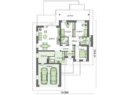 Проект одноэтажного дома с многоскатной крышей, удобным интерьером