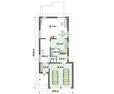 Проект коттеджа для узкого участка с террасой над гаражом