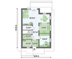 Проект узкого коттеджа с мансардой в традиционном стиле