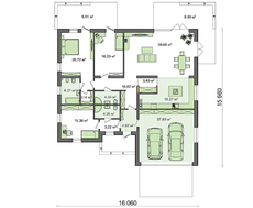Проект одноэтажного коттеджа с несколькими ванными комнатами