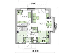 Проект простого коттеджа с двускатной кровлей